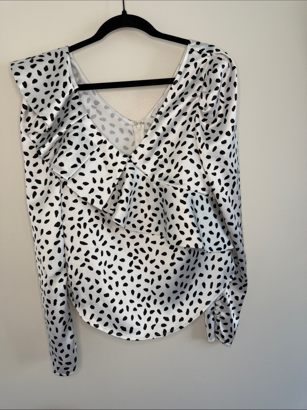 Self-Portrait White Blouse Polka Dot Ruffle Satin Long Sleeve Size 4